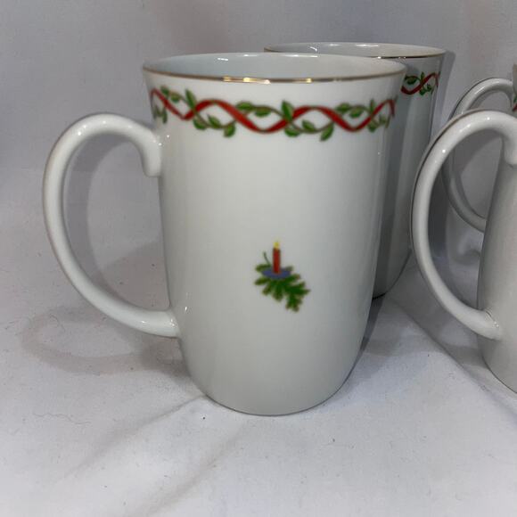 Otagiri MaryAnn Baker Japan Vintage VTG Christmas Mug Set Four 4 Gold Rim - Picture 6 of 7